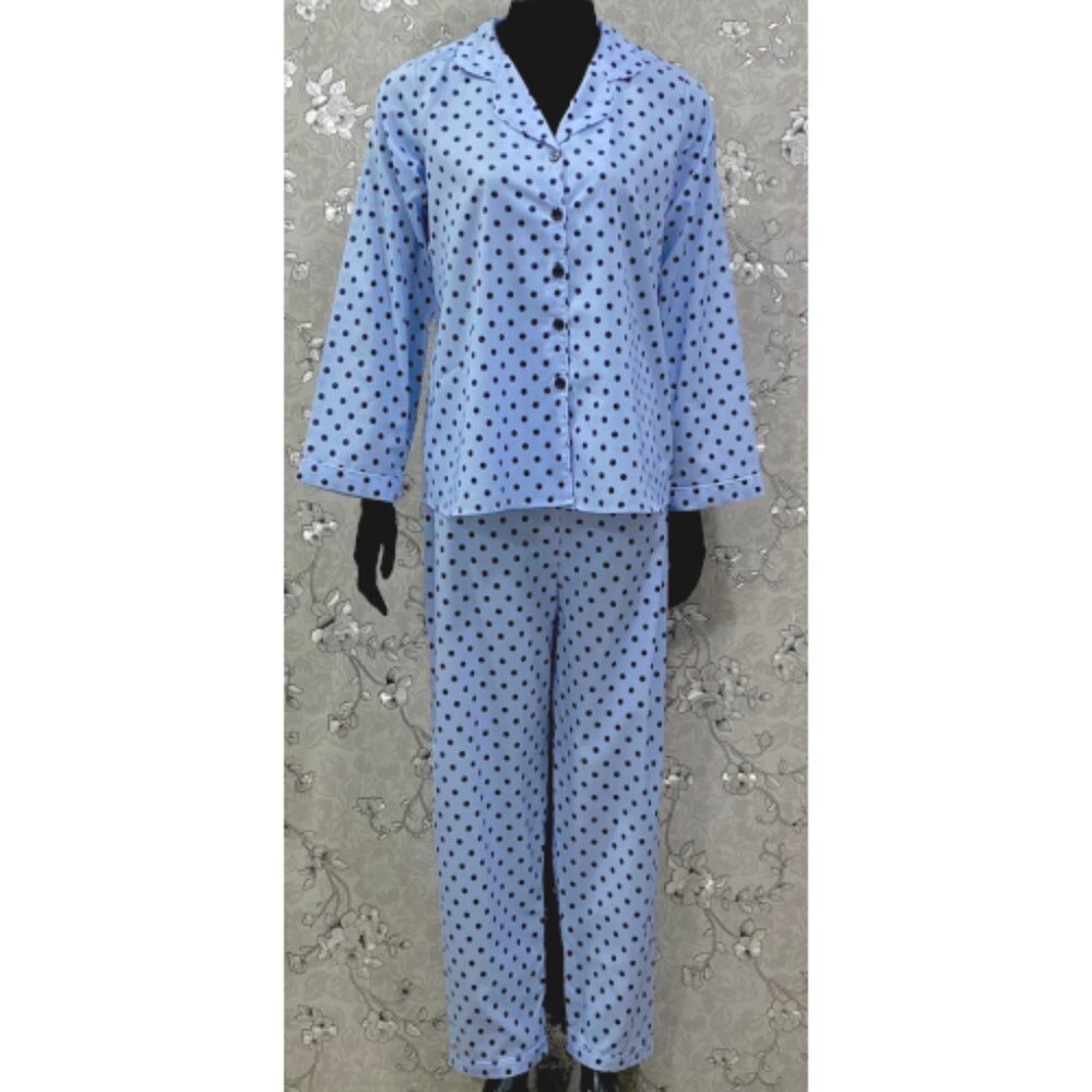 SoieRose 100% Cotton Blue Polka Dot Pajama Set – Classic Lounge Suit - SR-1211